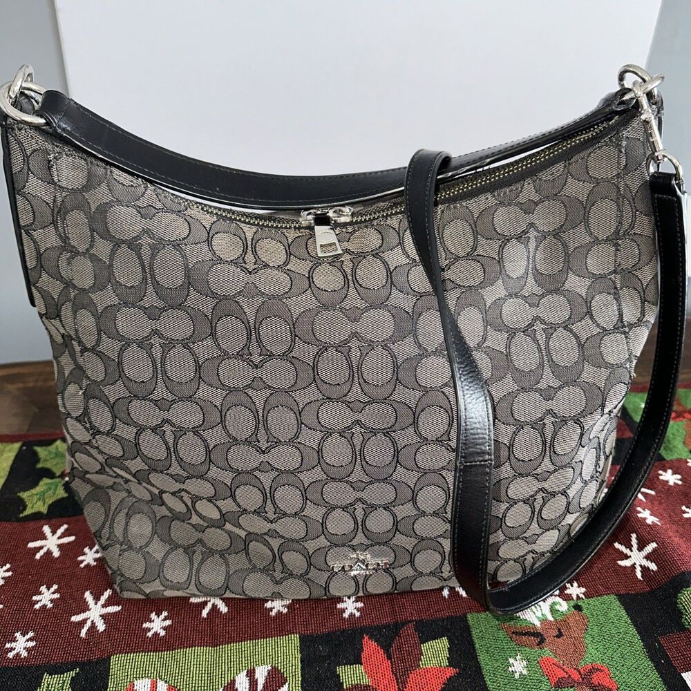 Coach Zip Top Tote with Field Plaid Print (Style F80028)